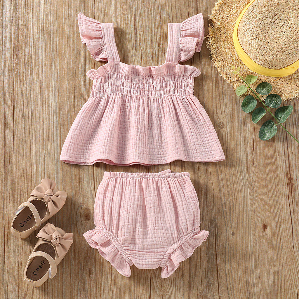 Girls' Solid Color Sling Top and Pants Set