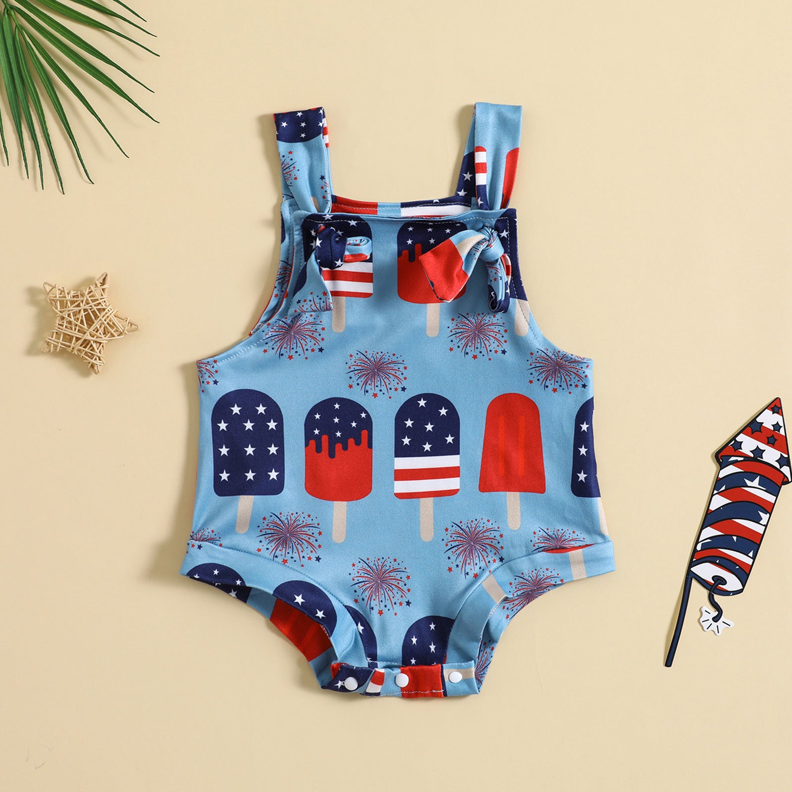 Baby Summer Suspender Romper – Cute Popsicle Print One‑Piece for Boys & Girls