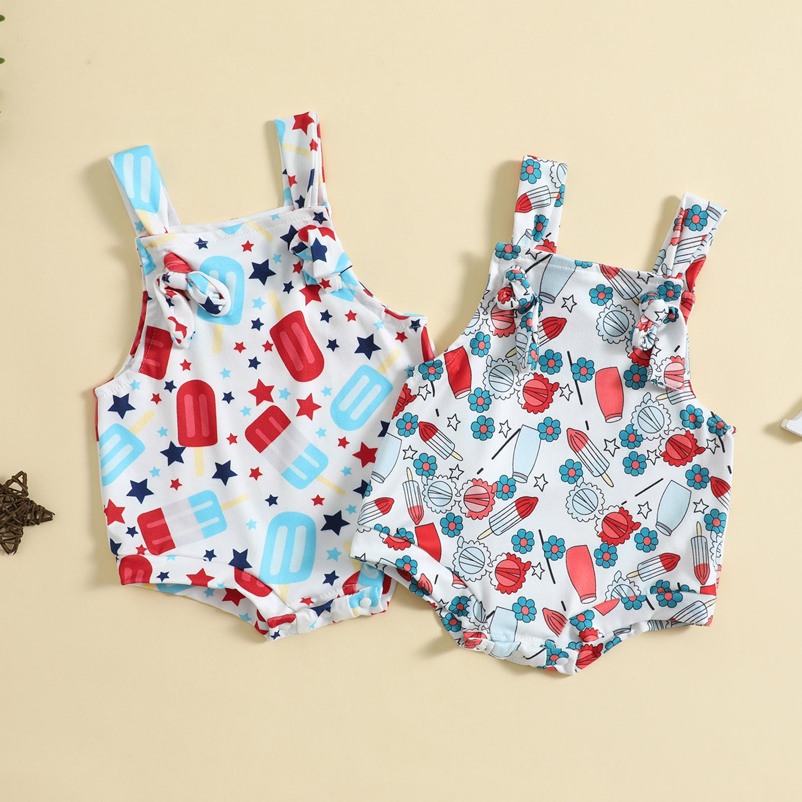 Baby Summer Suspender Romper – Cute Popsicle Print One‑Piece for Boys & Girls