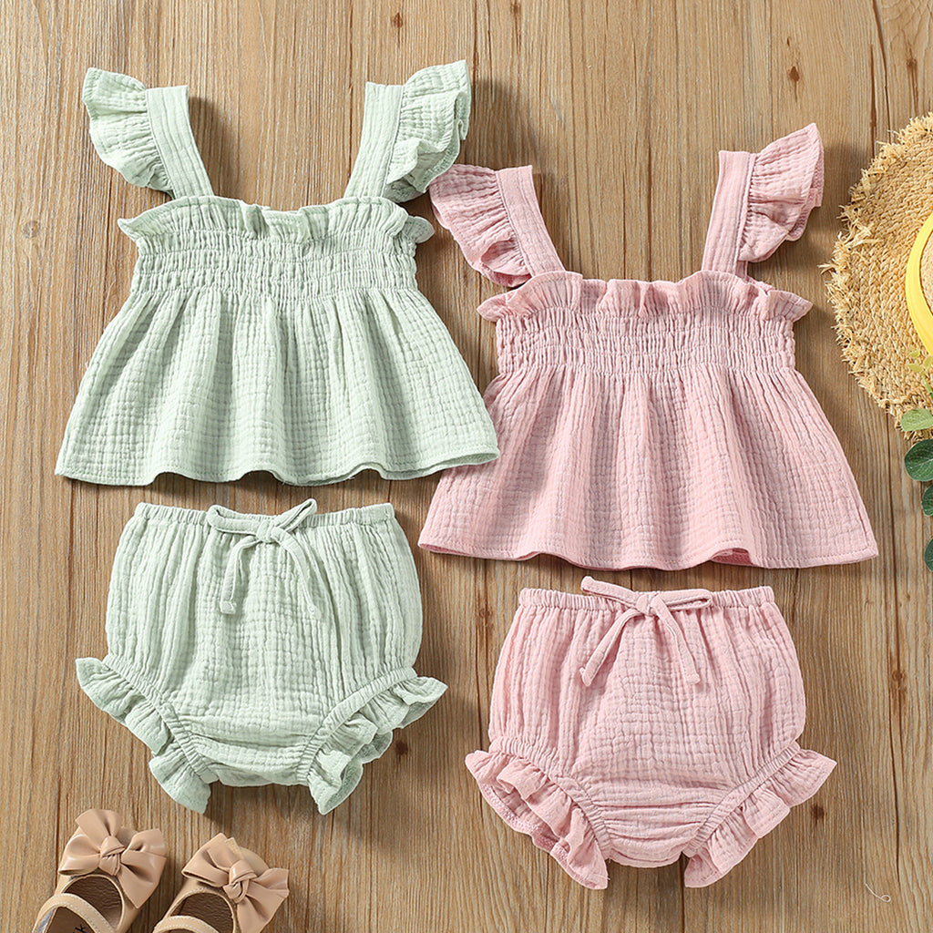 Girls' Solid Color Sling Top and Pants Set