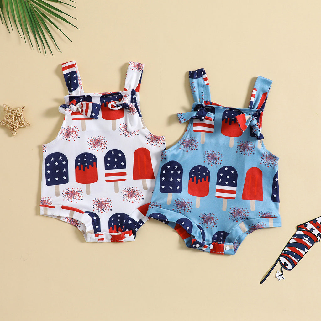 Baby Summer Suspender Romper – Cute Popsicle Print One‑Piece for Boys & Girls