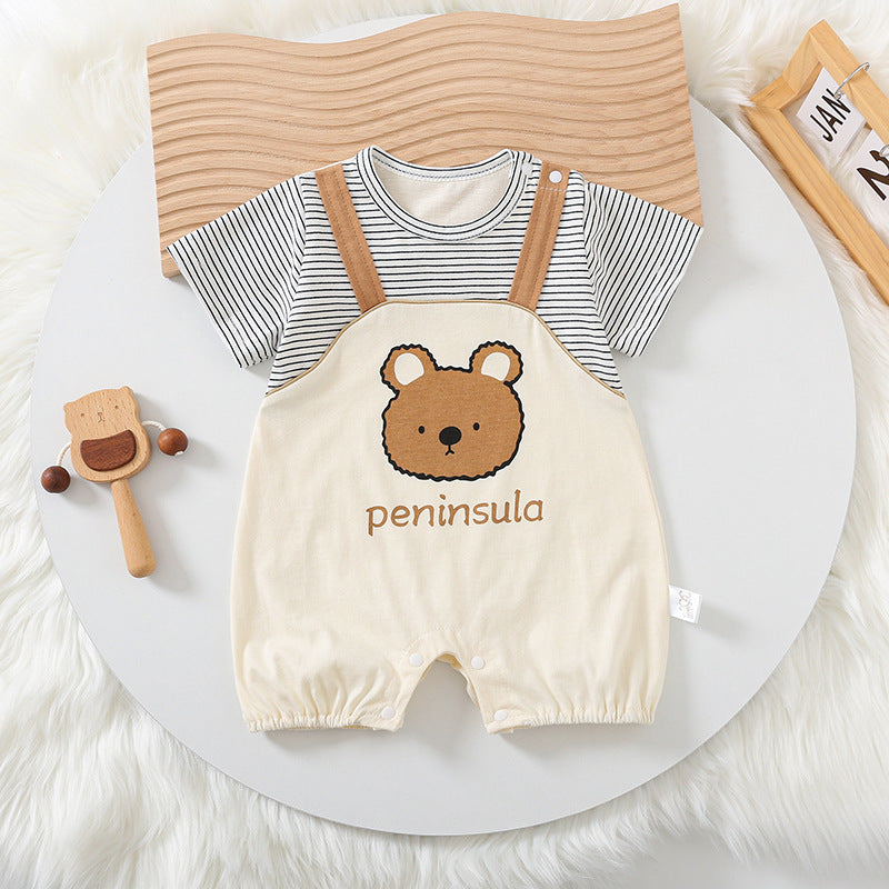 Bear Print Short Sleeve Baby Romper