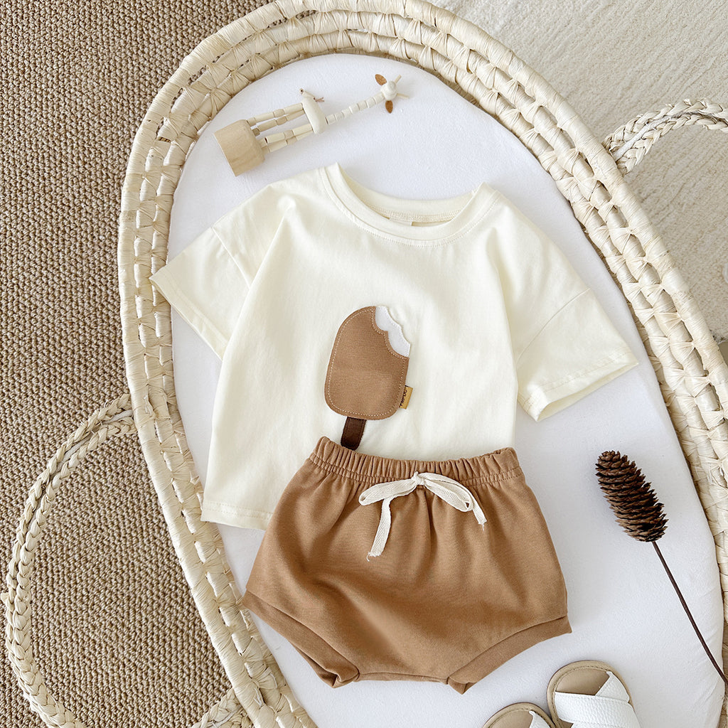Premium Baby Lounge Set – Sage Tee with Artisan Ice Cream Appliqué
