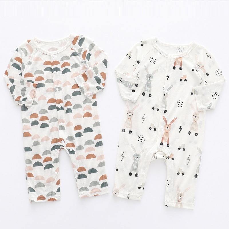 Bamboo Blend Long Sleeve Baby Romper – Floral & Animal Print