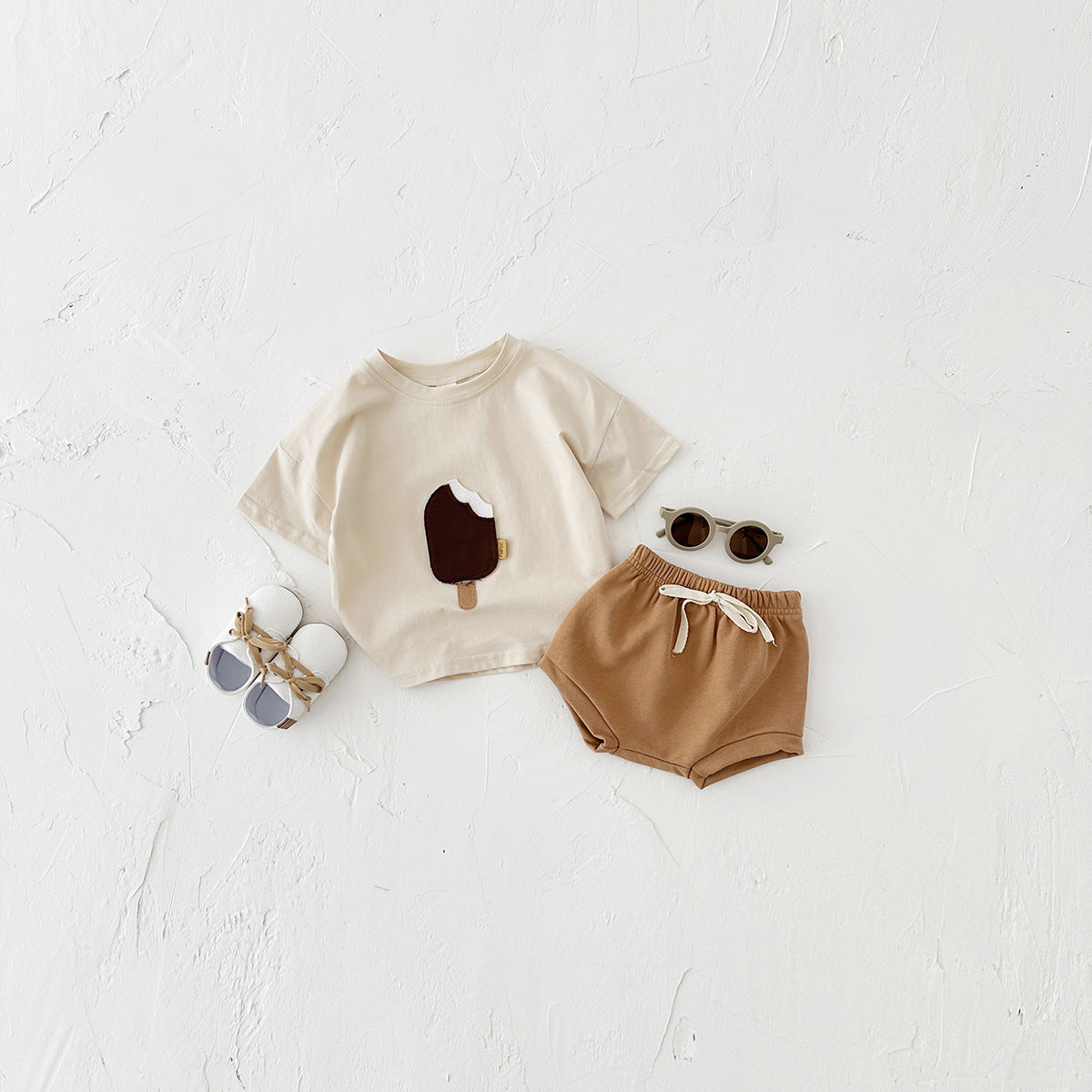 Premium Baby Lounge Set – Sage Tee with Artisan Ice Cream Appliqué