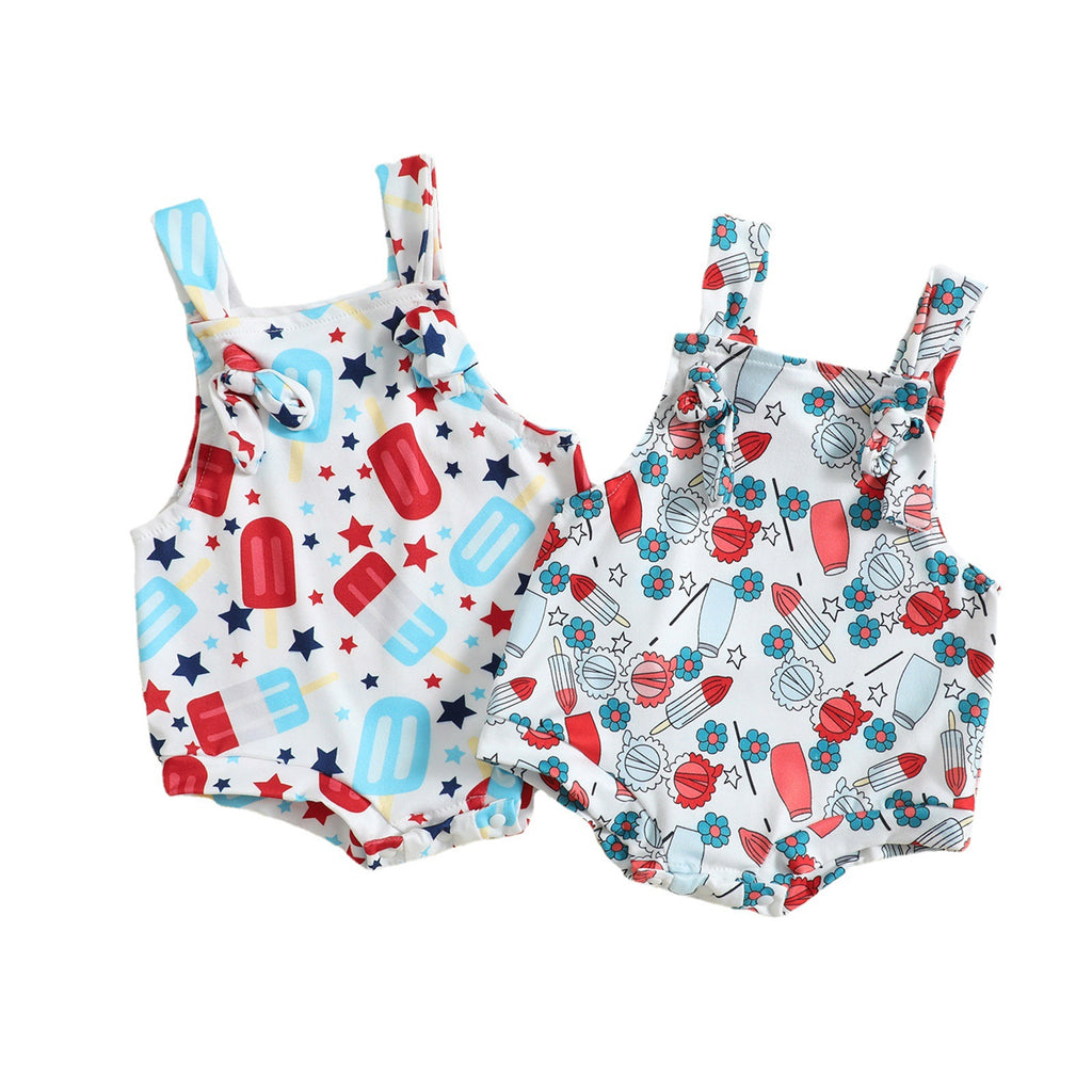 Baby Summer Suspender Romper – Cute Popsicle Print One‑Piece for Boys & Girls