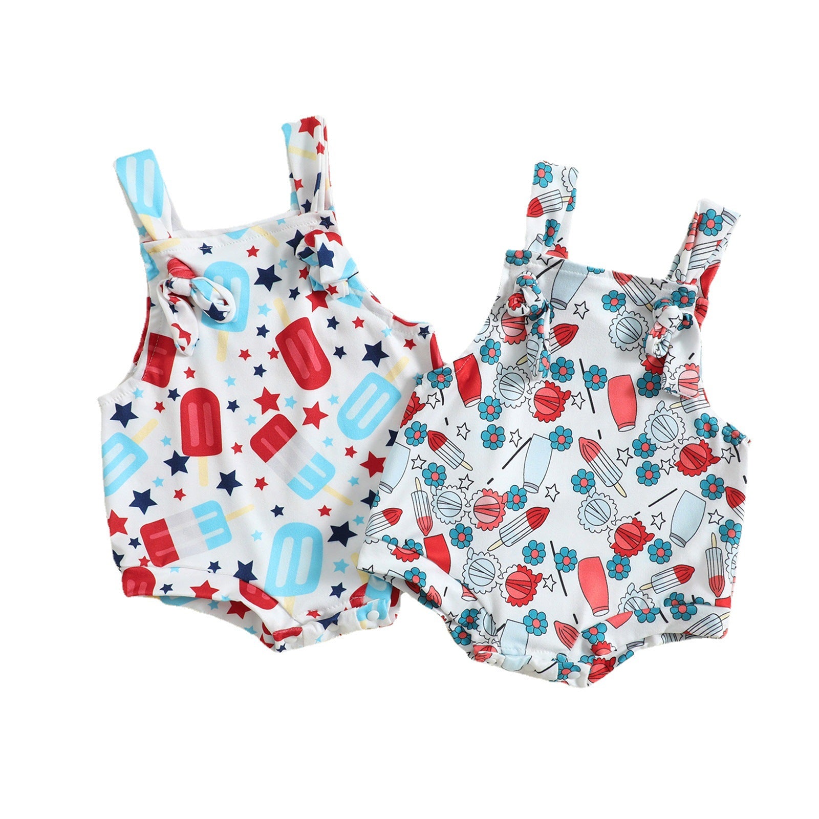 Baby Summer Suspender Romper – Cute Popsicle Print One‑Piece for Boys & Girls