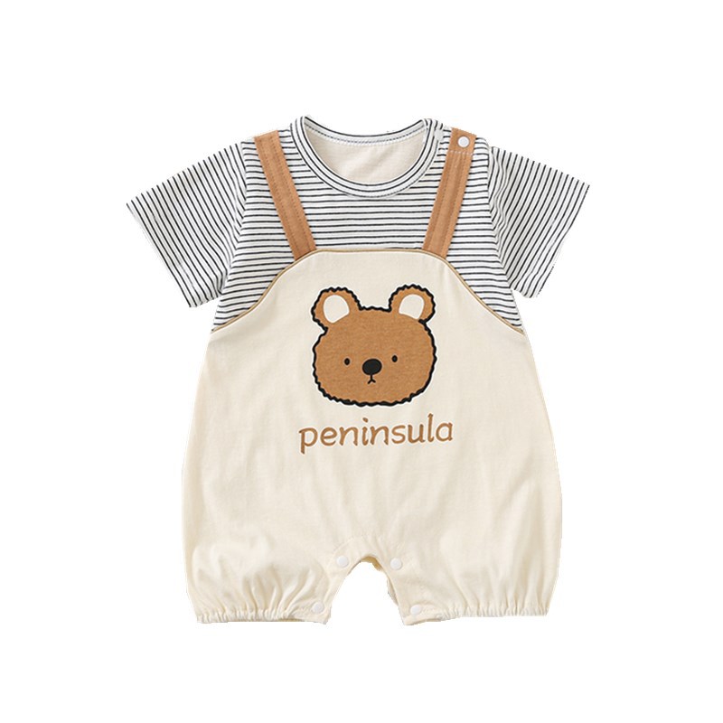Bear Print Short Sleeve Baby Romper