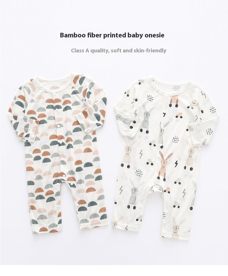 Bamboo Blend Long Sleeve Baby Romper – Floral & Animal Print