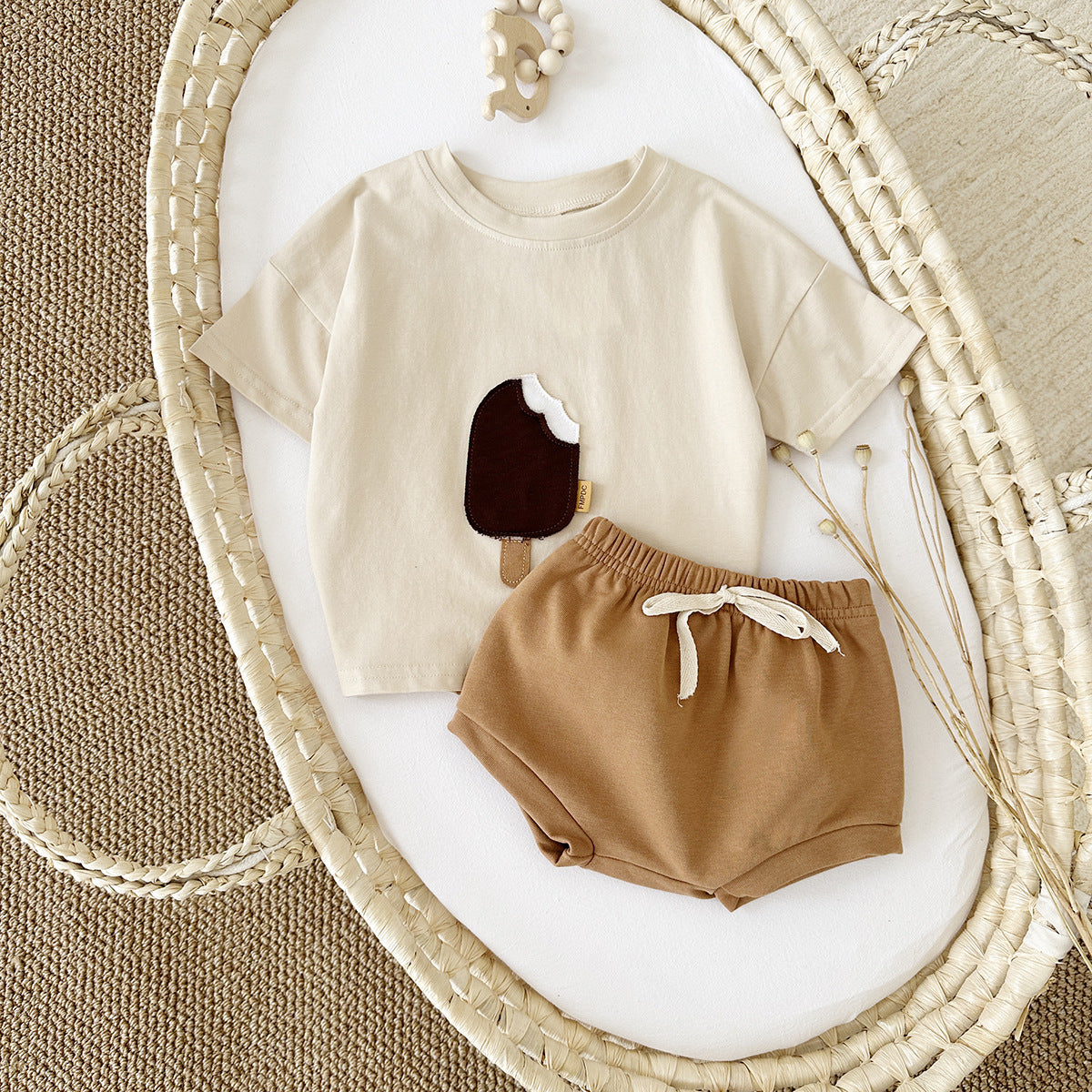 Premium Baby Lounge Set – Sage Tee with Artisan Ice Cream Appliqué