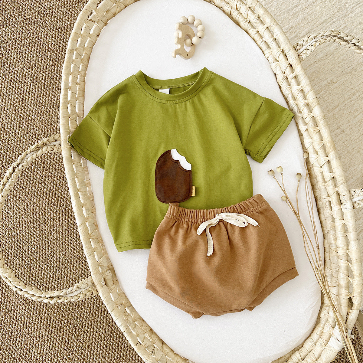 Premium Baby Lounge Set – Sage Tee with Artisan Ice Cream Appliqué